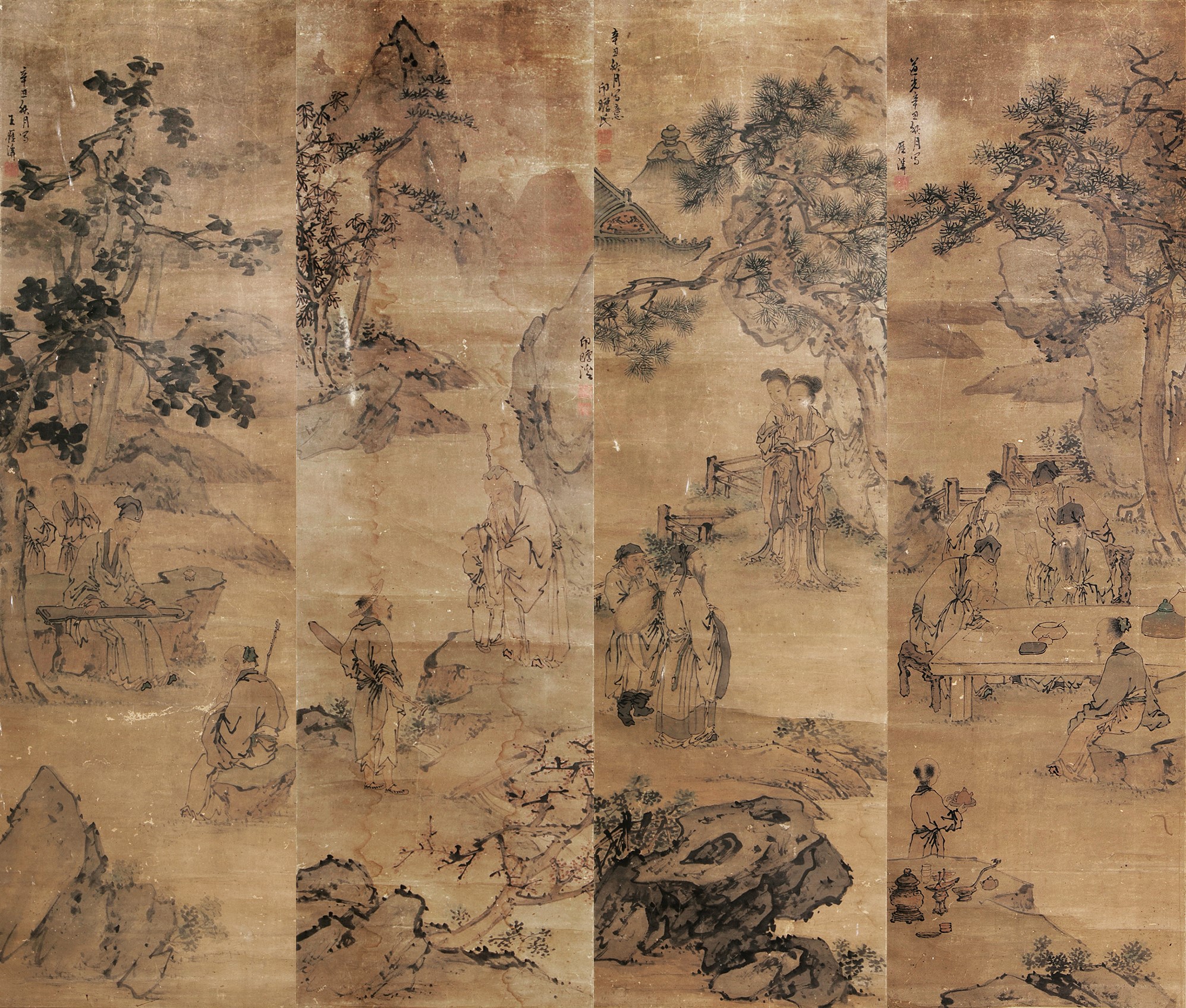 人物四条屏